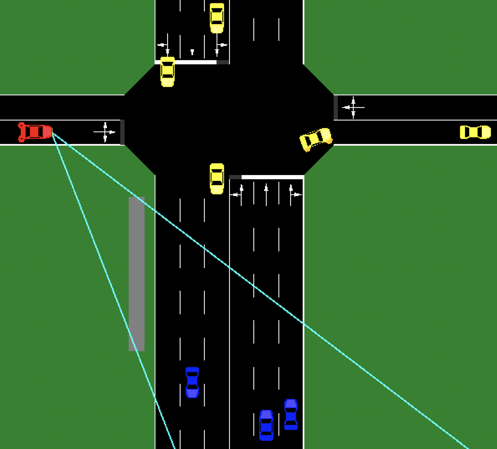 Example of an unsignalized intersection scenario with multiple lanes